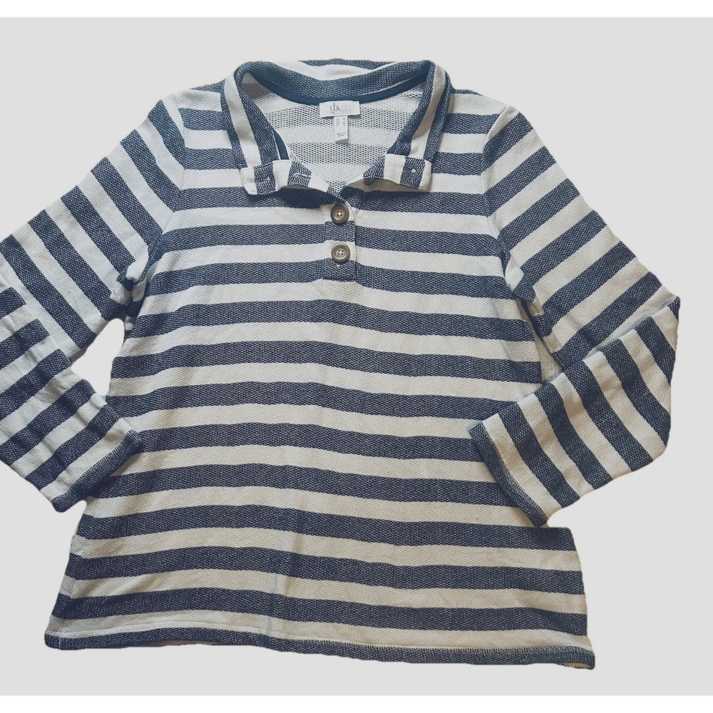 d&Co - Denim &‎ Co Women's Medium Blue White Striped Shirt Nautical Sail Summer